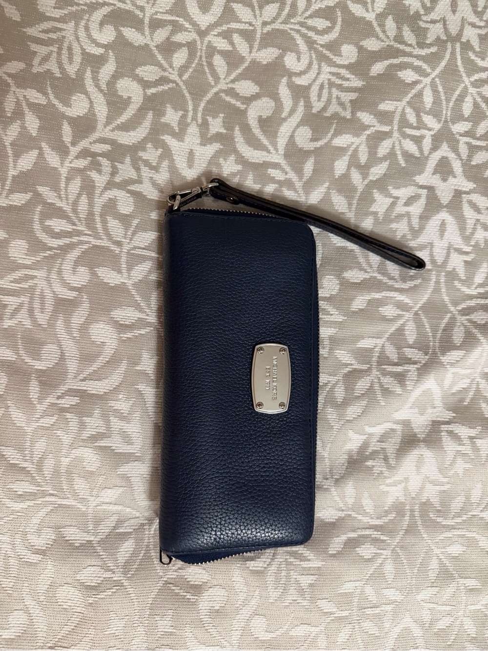 Michael Kors Navy Pebbled Leather Zip-Around Wristlet